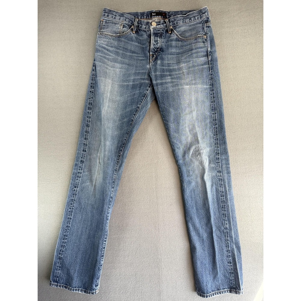 3x1 M4 Jeans Mens 33x32‎ Blue Med Wash Straight Regular Fit Button Fly Denim